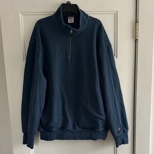 J. Crew Men's Boxy Blue Quarter Zip Sweatshirt